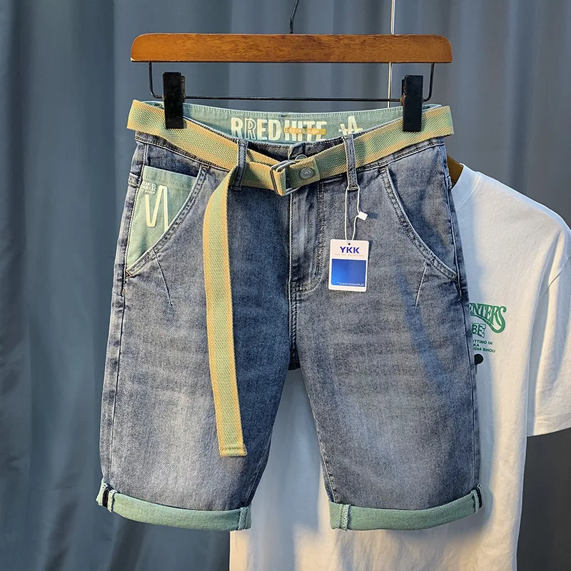 Denim Shorts For Men'S Summer New Thin And Fashionable Brand Printed Casual Straight Fitting Breathable Cotton Denim Pants