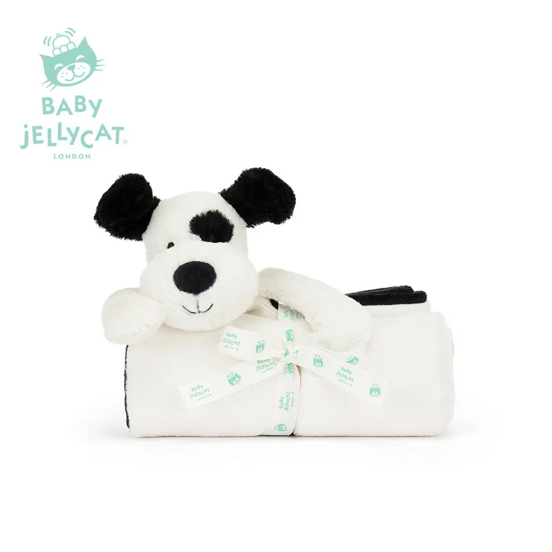 

Оригинальное британское одеяло-компаньон Jellycat Bashful Black Cream Puppy Blankie, супермягкое, для младенцев и детей, подарок для детей