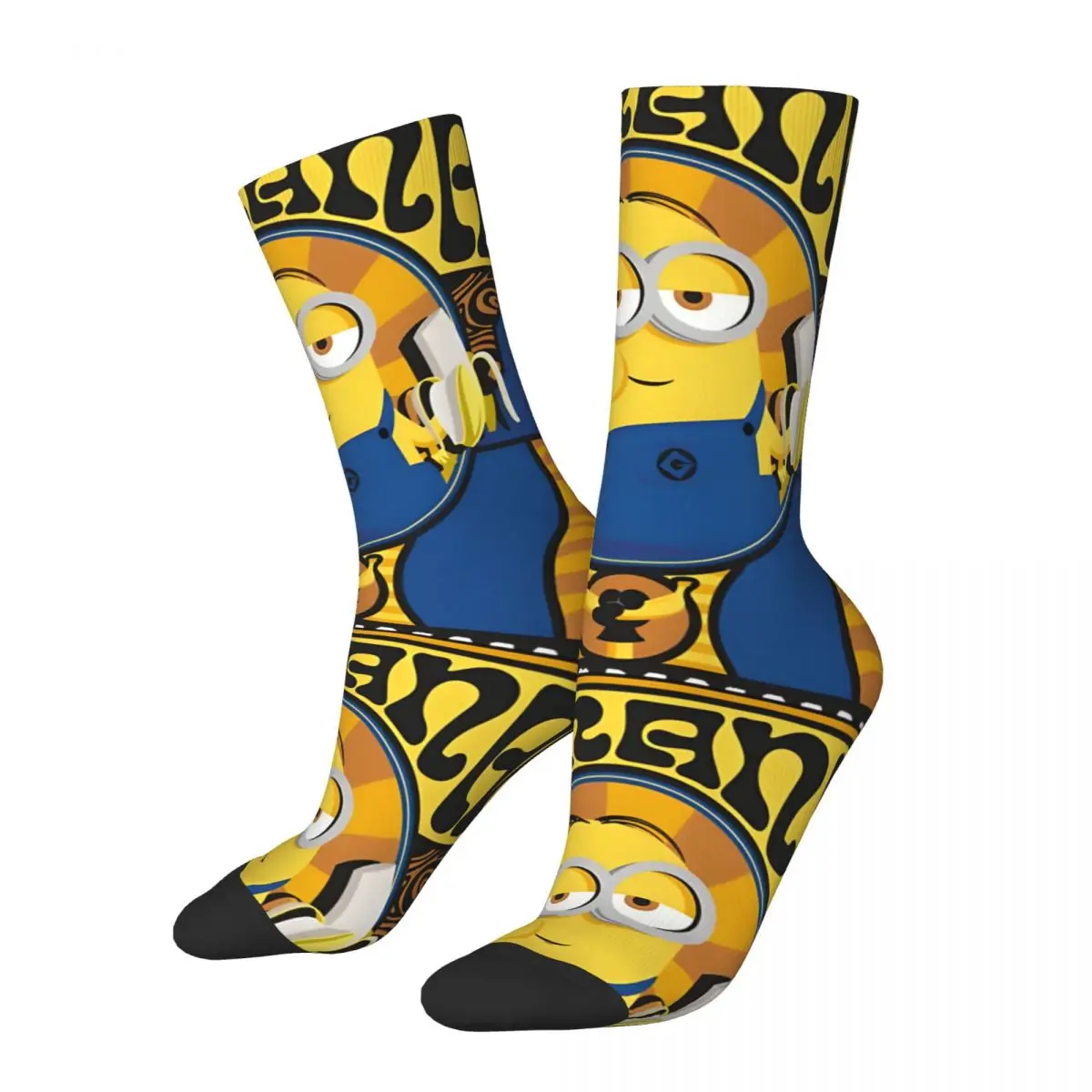 Retro Minions Men's compression Socks Unisex Despicable Me Minions Harajuku Seamless Printed Novelty Crew Sock