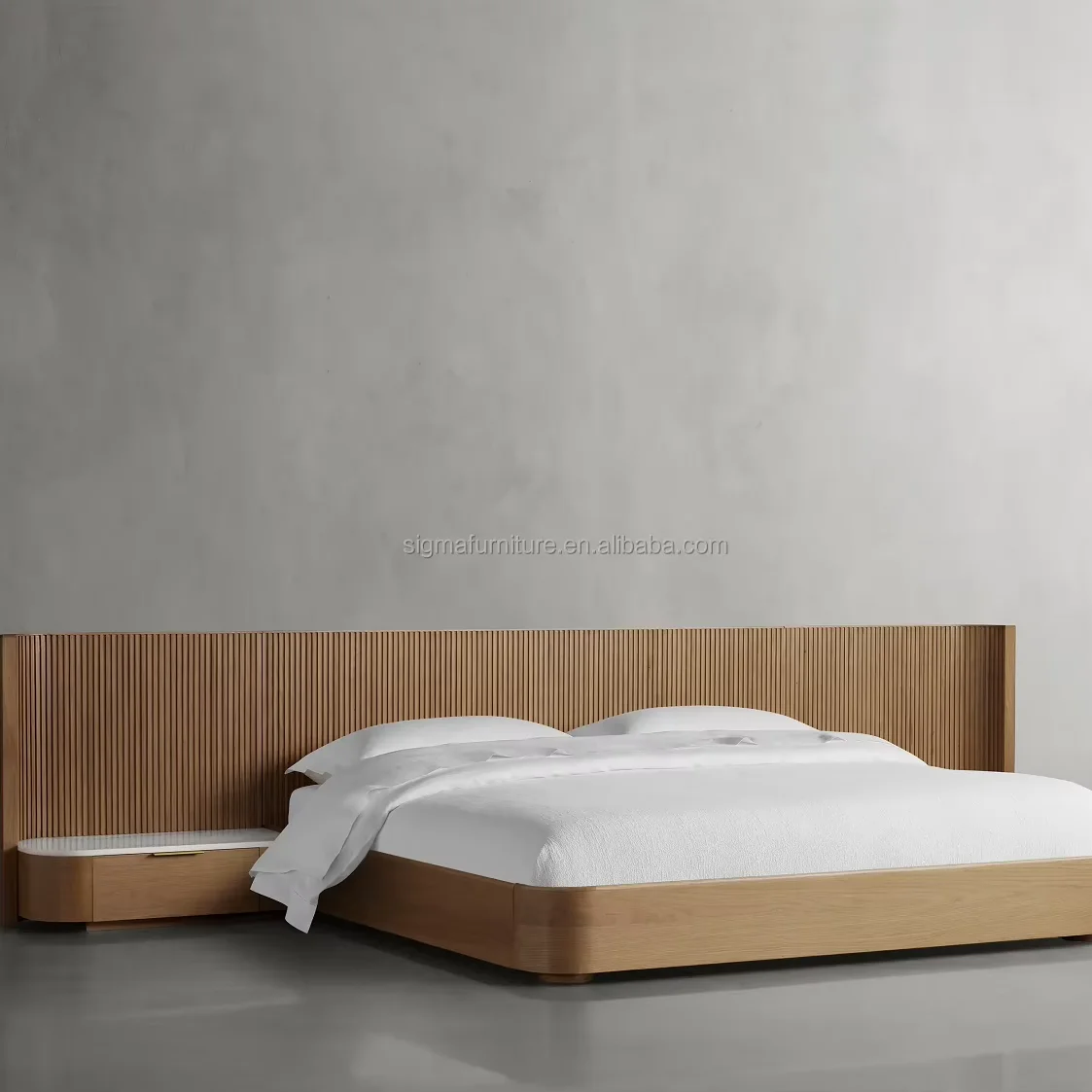 

New Arrival Modern Bedroom Furniture Extended Headboard Bed Queen Size King Size Bed Wooden Bed Wood Nightstand