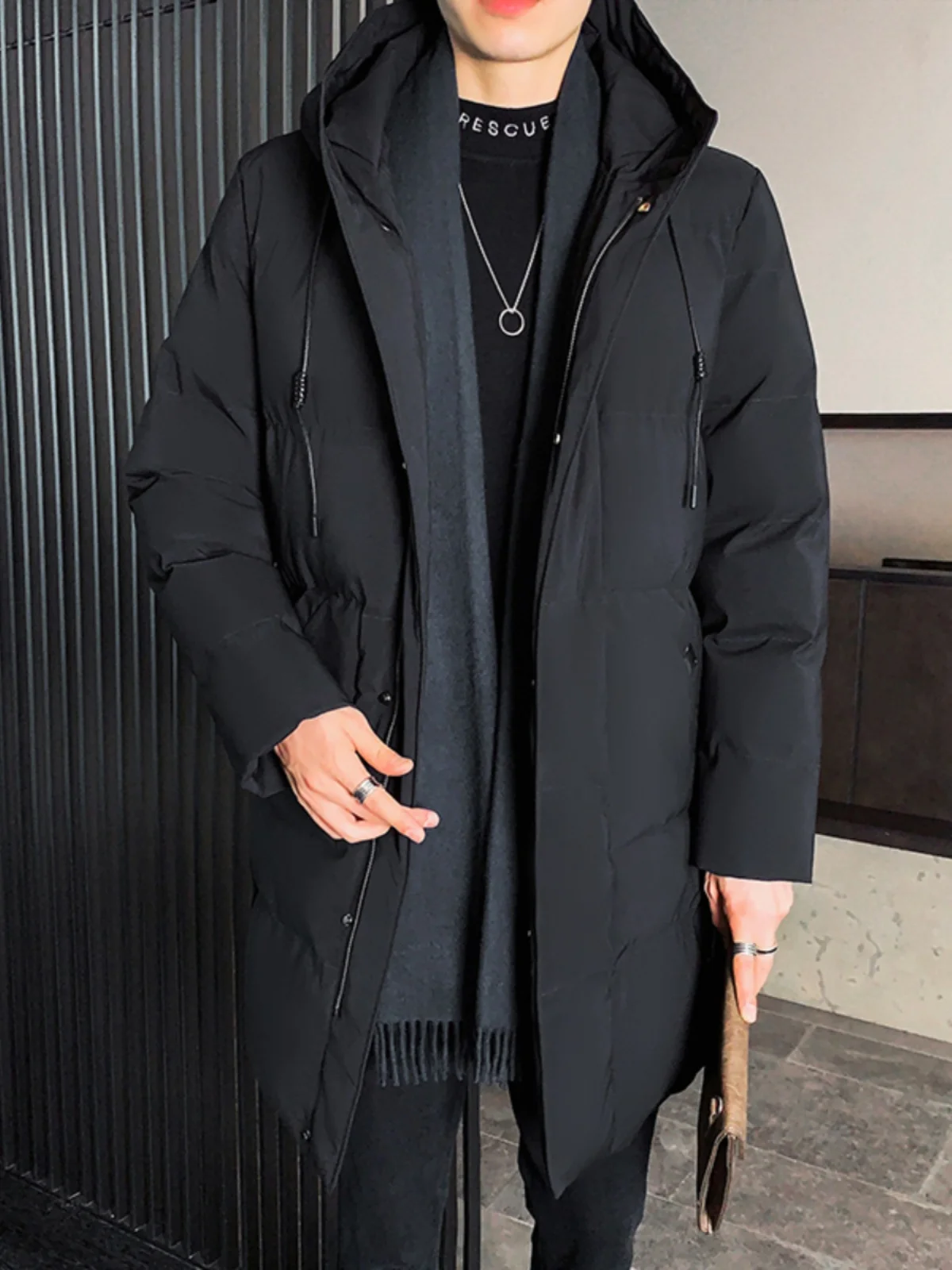 

Winter Thiened Men's Cotton Jaet Hooded Mid-Length Faionable Large Size Warm Coat Polyester Fabric Urban Sle Youth