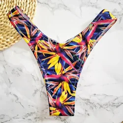 New Leaves Print Swimwear Women Briefs V Shape Bikini Bottom Brazilian Thong Swimsuit Classic Cut Bottoms Biquini Swim Short