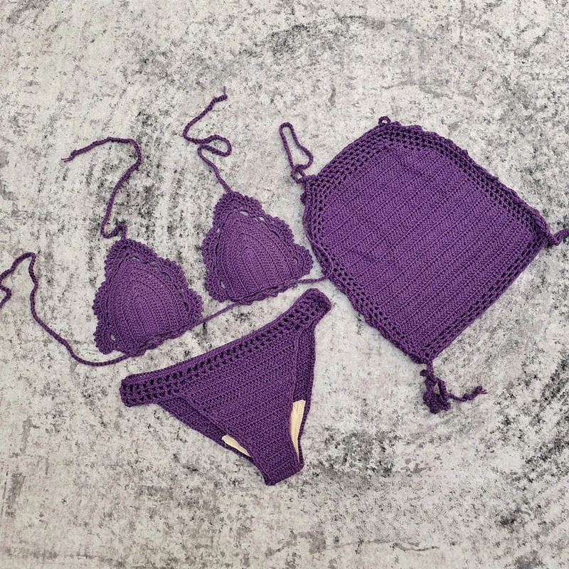 ファッション水着 レディース 3点セット ニット 三角ビキニ ホローアウト レースアップ スカート カバーアップ 2025 新作 セクシー ビキニ 水着