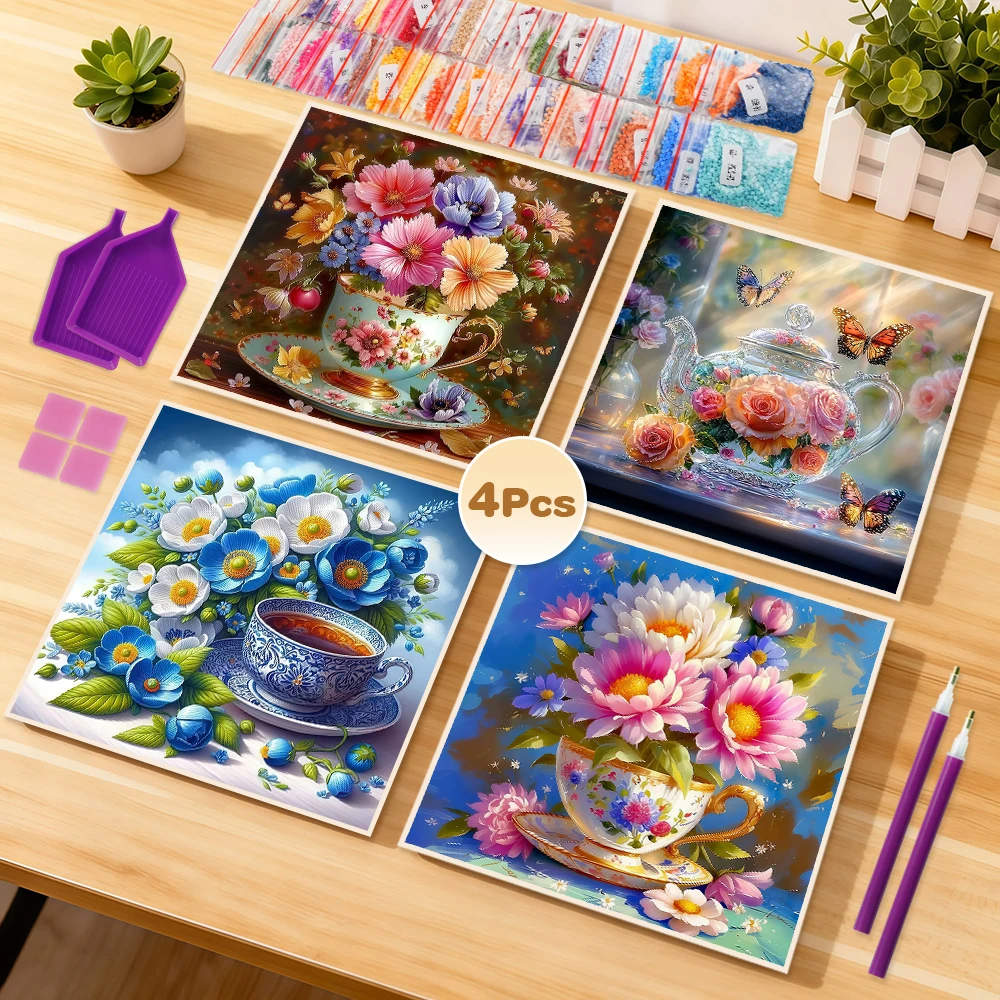 EverShine 4 Stücke Diamant Malerei Blume Volle Runde Bohrer Stickerei Tasse Rose 5D DIY Mosaik Schmetterling Kreative Freizeit Wohnkultur
