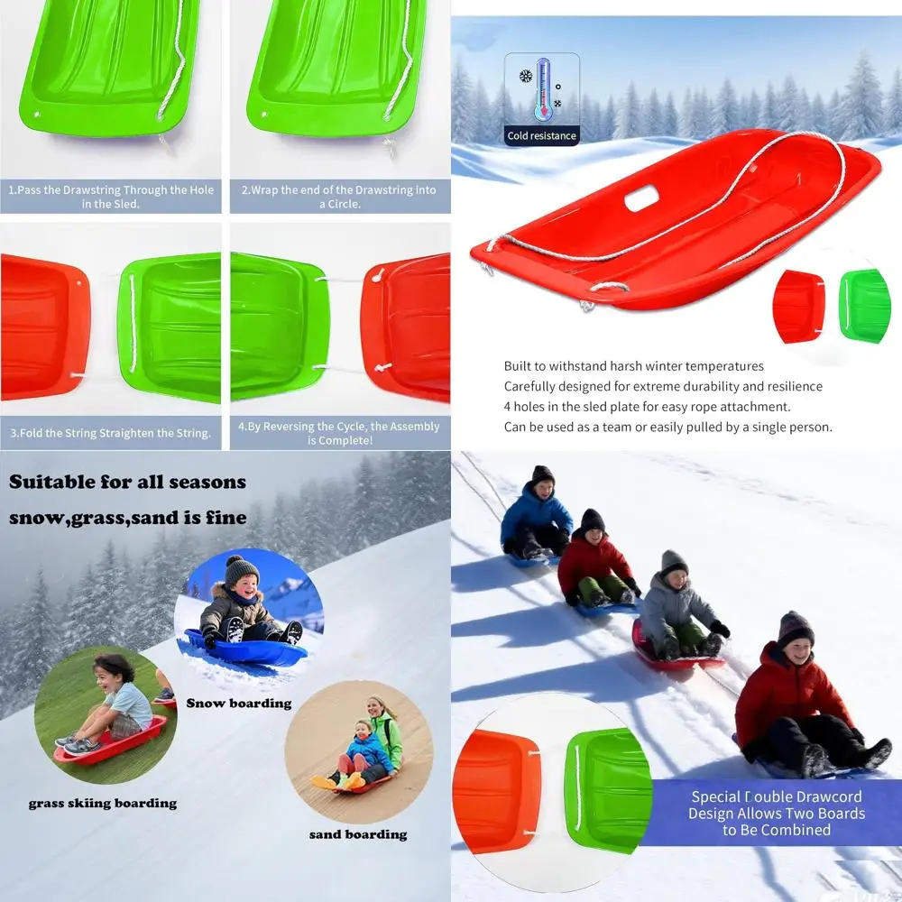 

Прочные санки-ватрушки 35 дюймов с веревкой и ручками для детей и взрослых, плавное скольжение для 1-2 человек