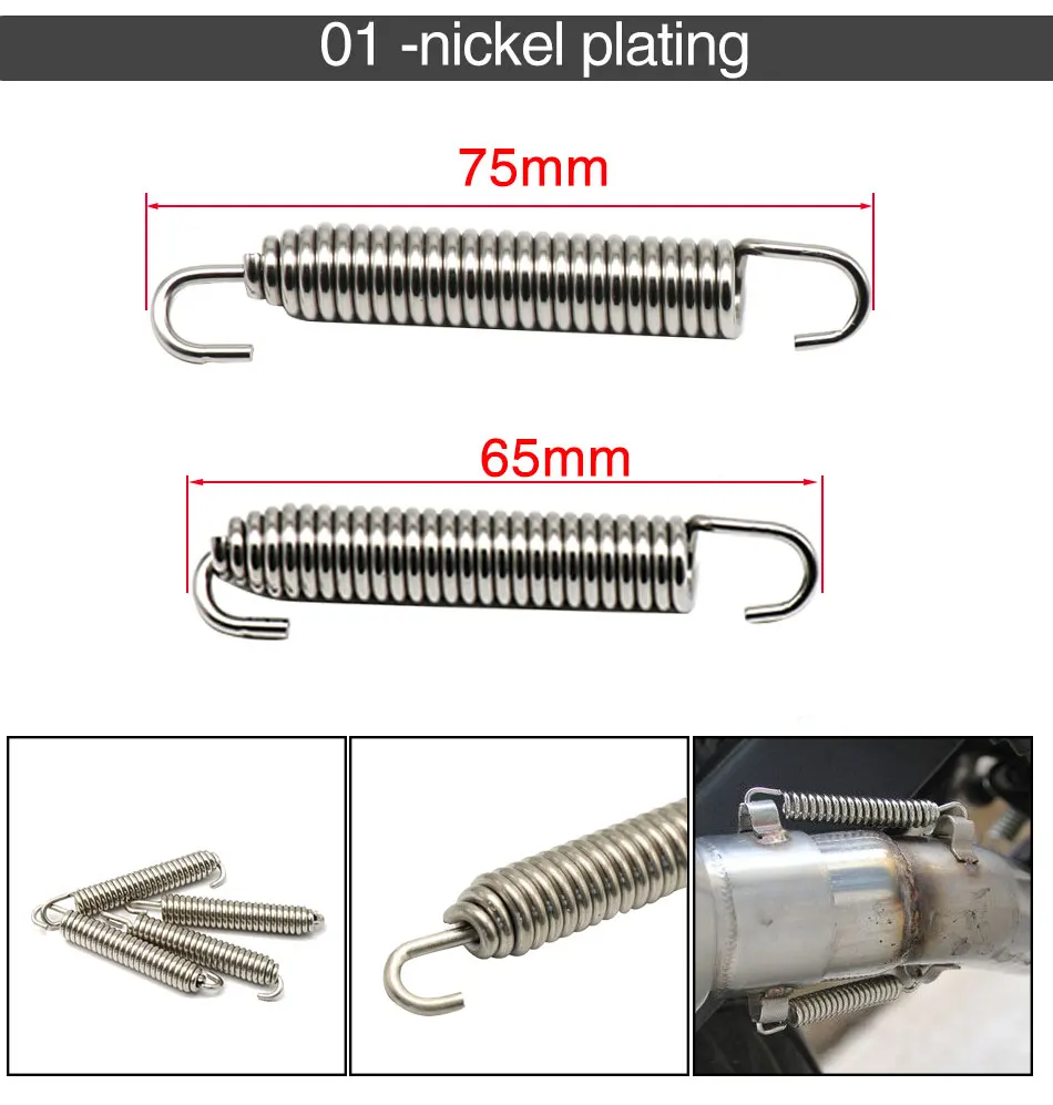 Zsdtrp-aço inoxidável silenciador do escape para a motocicleta, 2pcs, 75mm, mola