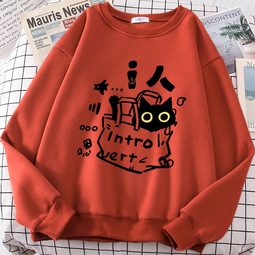 An Introverted Cat Fun Cute Print Cartoons Clothing Men Women Hoodies Autumn Crewneck Fashion Sweatshirts Pullover Couple Hoodie