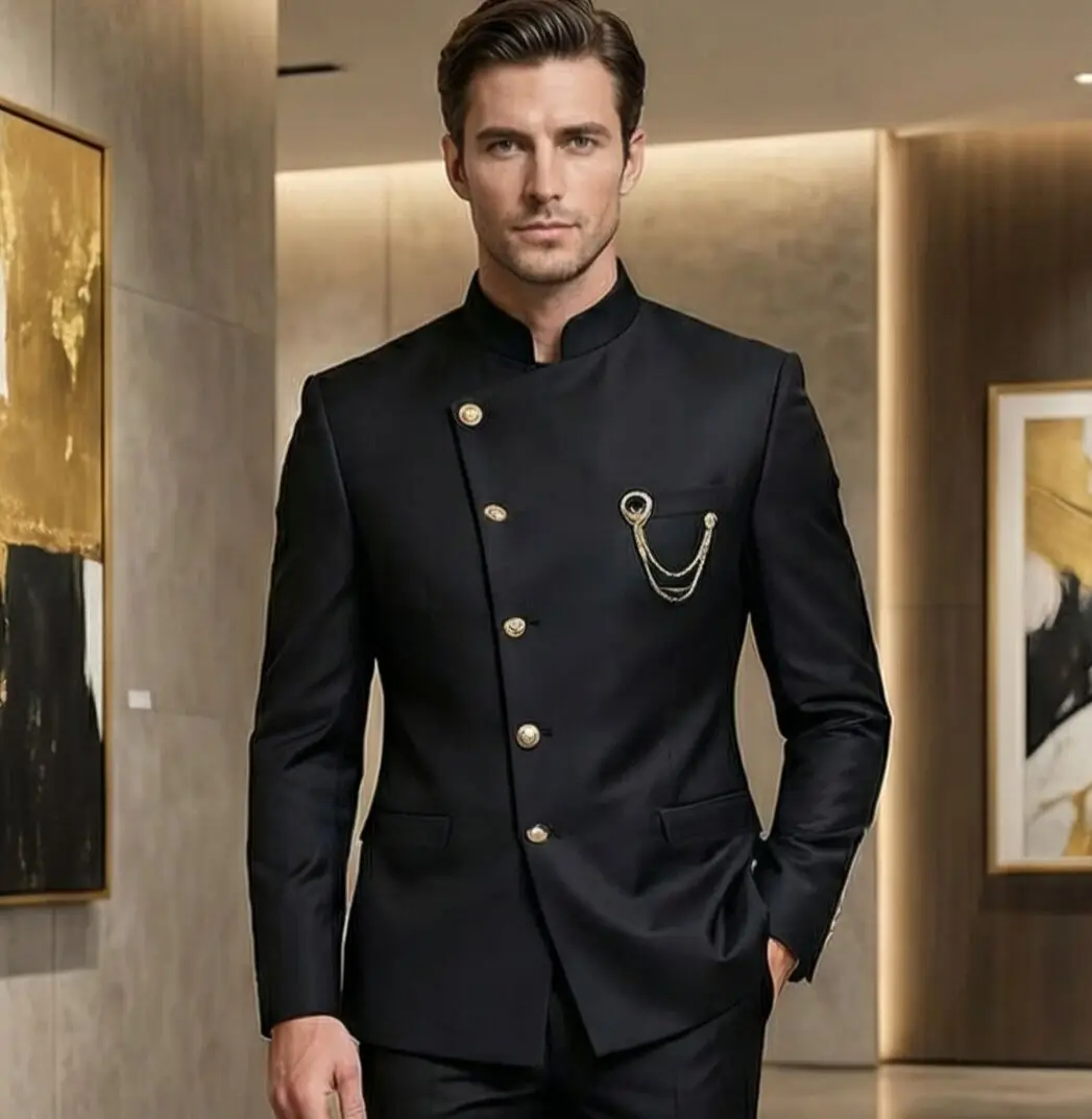 Formal Elegant Men's Suits 2 Piece Set New Design Black  Slim Fit Wedding Suits Groomsmen Party Tuxedo costumes homme