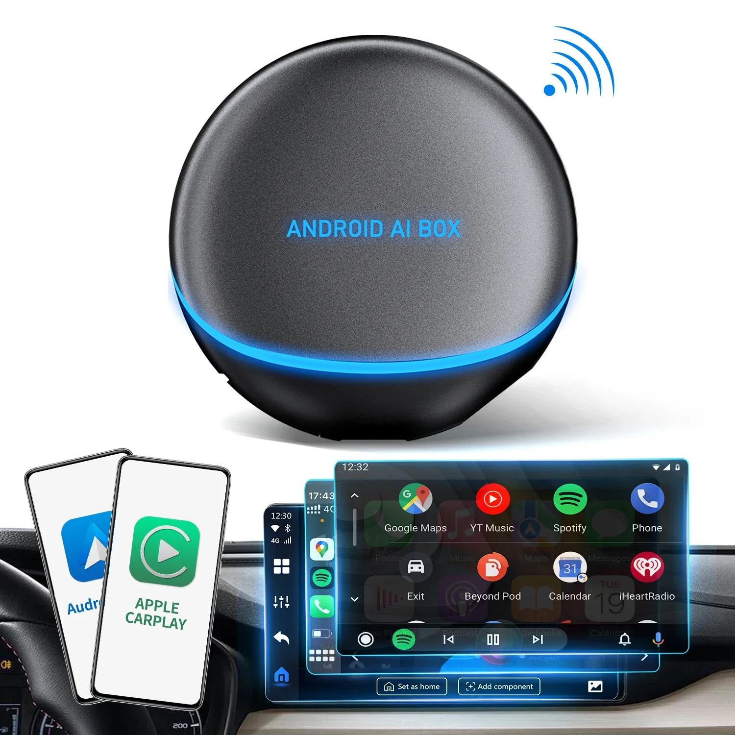 Ottocast 2024 Magic Box Carplay Android 12 Multimedia Boxes Wireless Android Auto Carplay USB Android Box For Cars