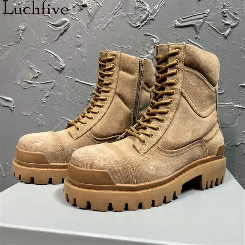 

Men's Hot Selling Fashionable Punk Boots Make Old Designs Round Toe Thick Soled Motorcycle Boots Luxury Combat Boots for Man