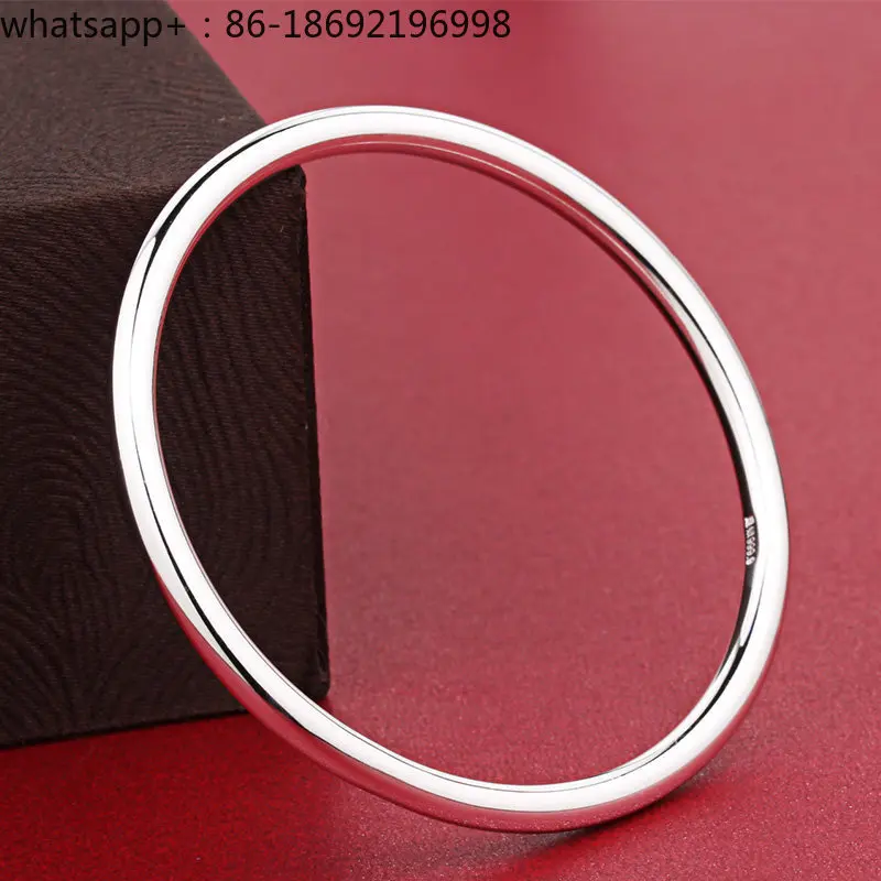 Sterling Silver Bracelet Women's 9999 Foot Silver Glossy Closed Solid Plain Ring Sterling Silver Bracelet