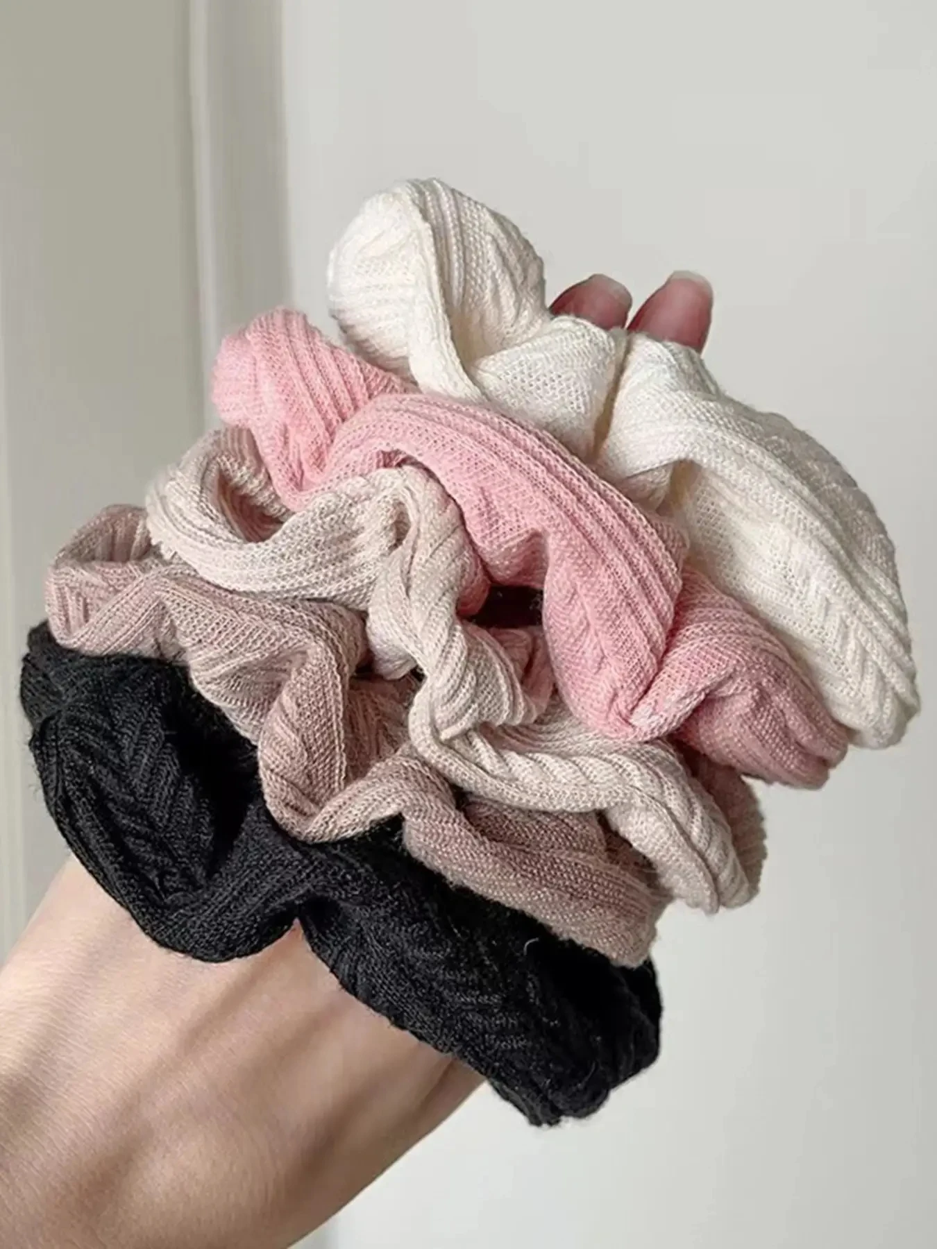 Anillo de intestino grueso tejido de felpa multicolor, 5 uds., para coleta y moño diarios en otoño e invierno