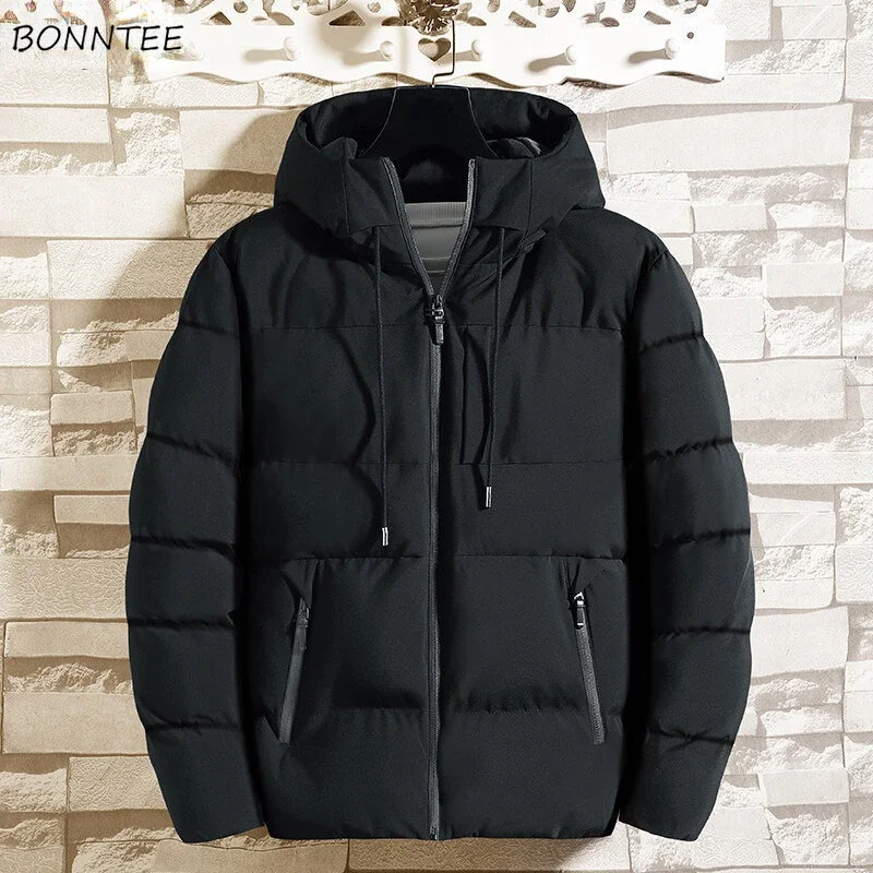 Hooded Parkas Men Winter Pure Color Hipster Designer Personal Simply All-match Teens Thick M-4XL Minimalist Ulzzang Chic Casual