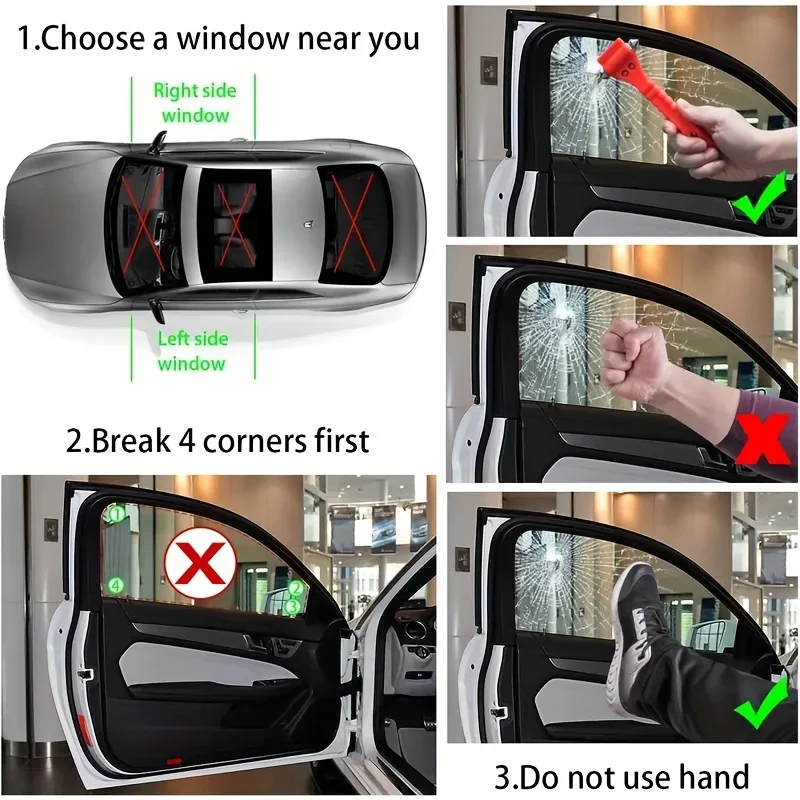 All-In-One Car Safety Hammer - Emergency Escape Tool With Window Breaker, Durable Abs Construction