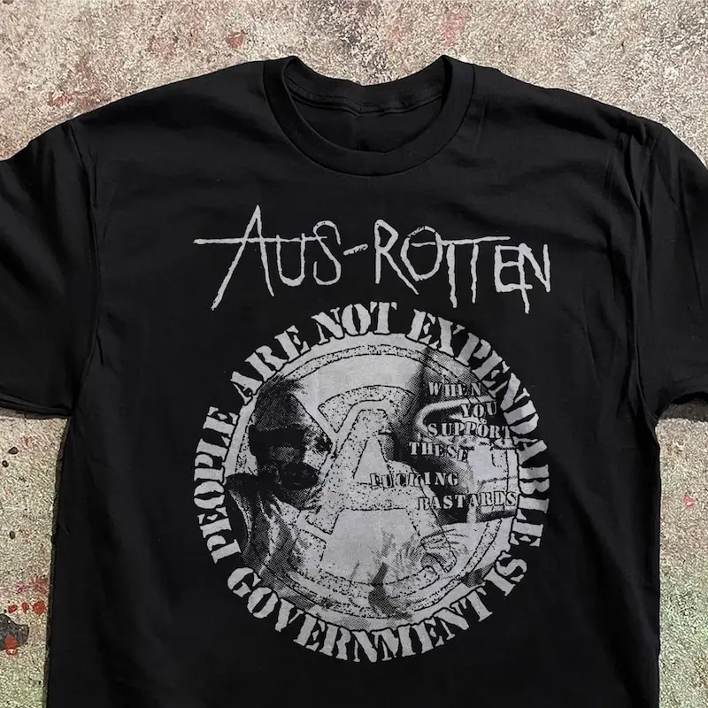 Aus-Rotten Band Shirt Crust Punk Anarcho Political Tee People Are Not Expendable
