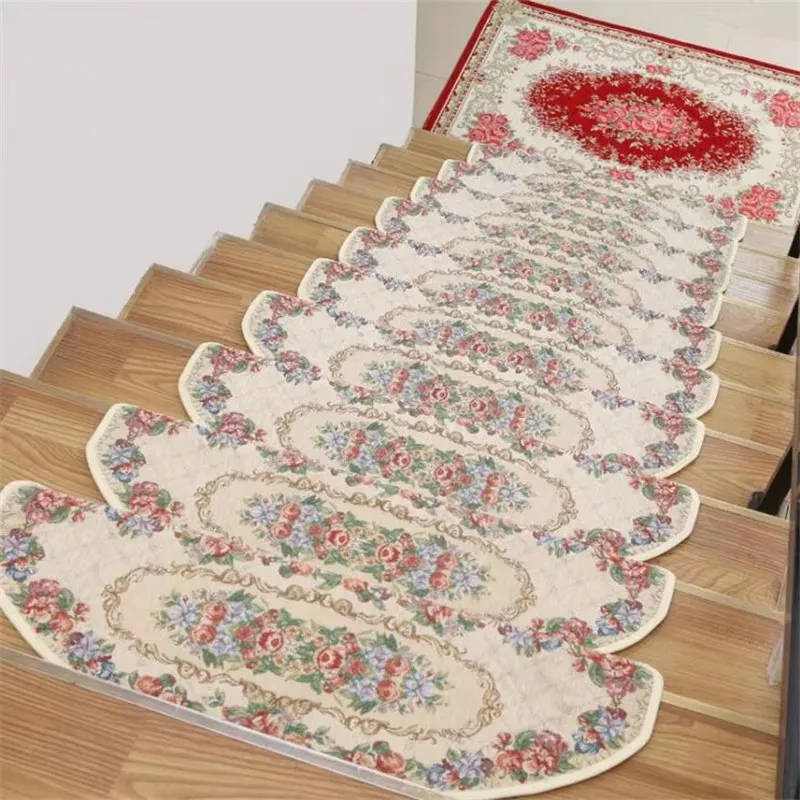 Customized beauty New European wind stair mats step mat from glue self-adhesive silicone bottom non-slip mats High end carpet