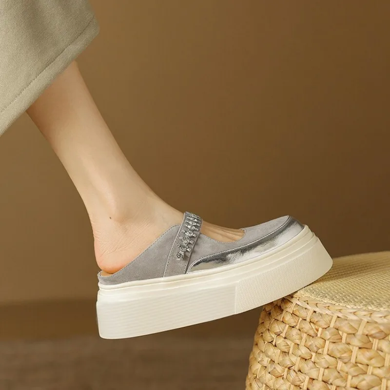 Kobiety kryształowe sandały na platformie buty na płaskim obcasie sandały letnie 2024 nowe designerskie sukienka zewnętrzna Marie Janes buty Mujer