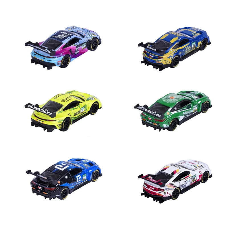 마조렛 1:64 스케일 다이캐스트 자동차 컬렉션, DTM 포르쉐 911 GT3 R, BMW M4 GT3, 포드 머스탱 GT3.