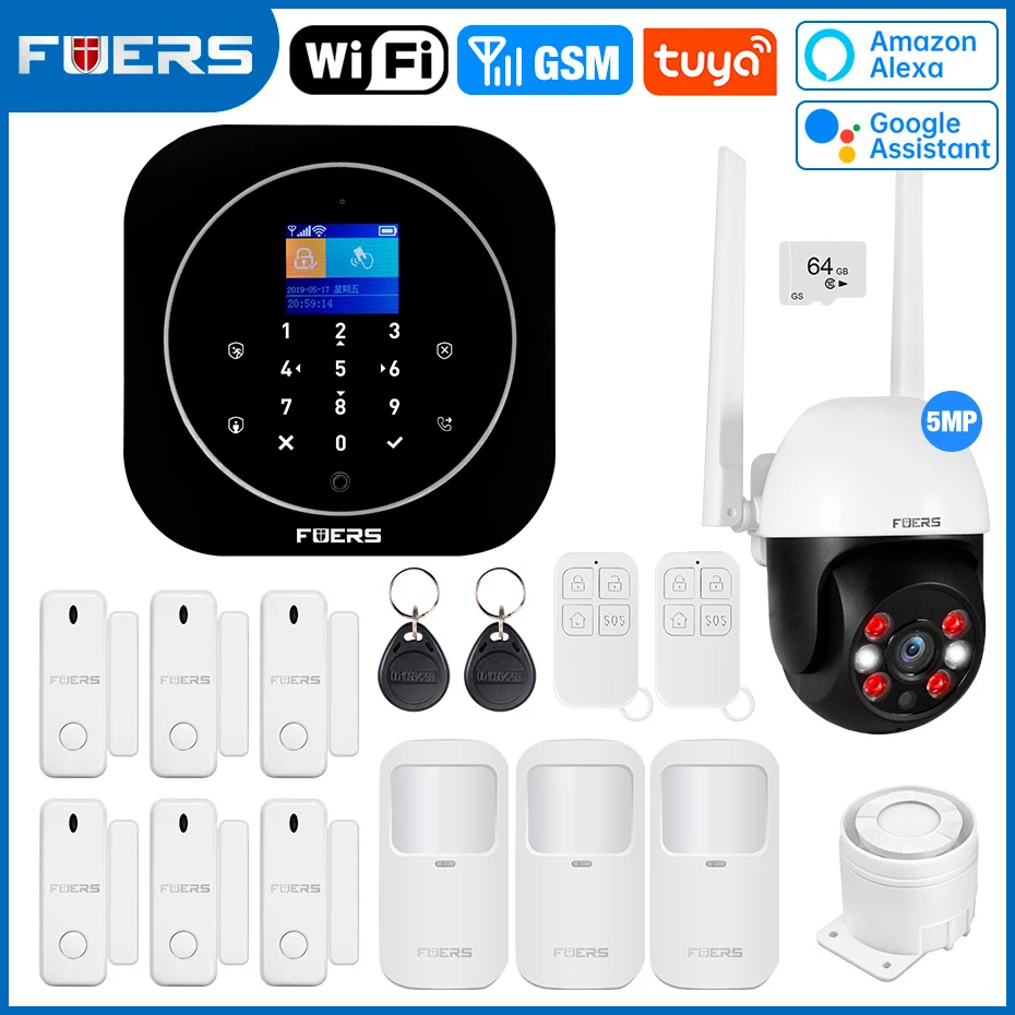 

FUERS Tuya smart WIFI GSM Wireless Home Business Burglar Security Alarm System Siren RFID Motion Detector PIR Smoke Sensor
