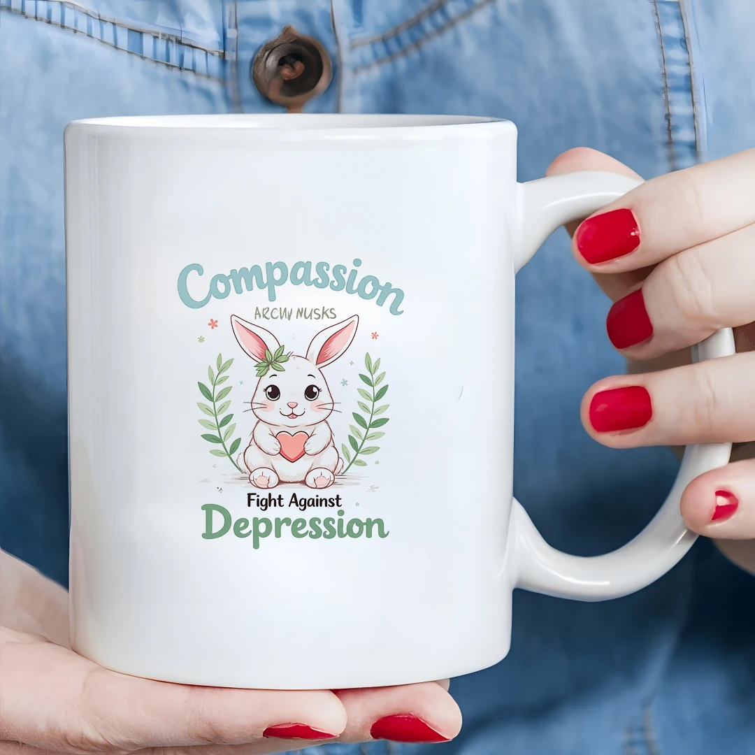 

11oz Rabbit Heart Mug + Kids Cartoon Cup Christmas Heartwarming Gift Office Cup Battle Depression