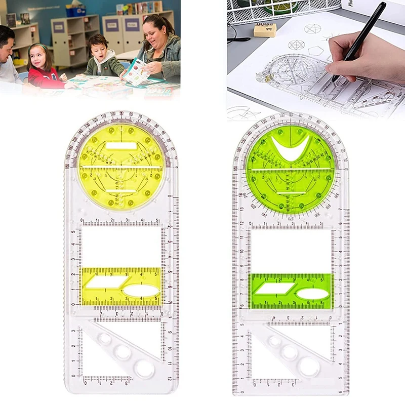 ไม้บรรทัดพลาสติกแบบร่างอเนกประสงค์สำหรับอุปกรณ์สำนักงานโรงเรียน (2แพ็ค)