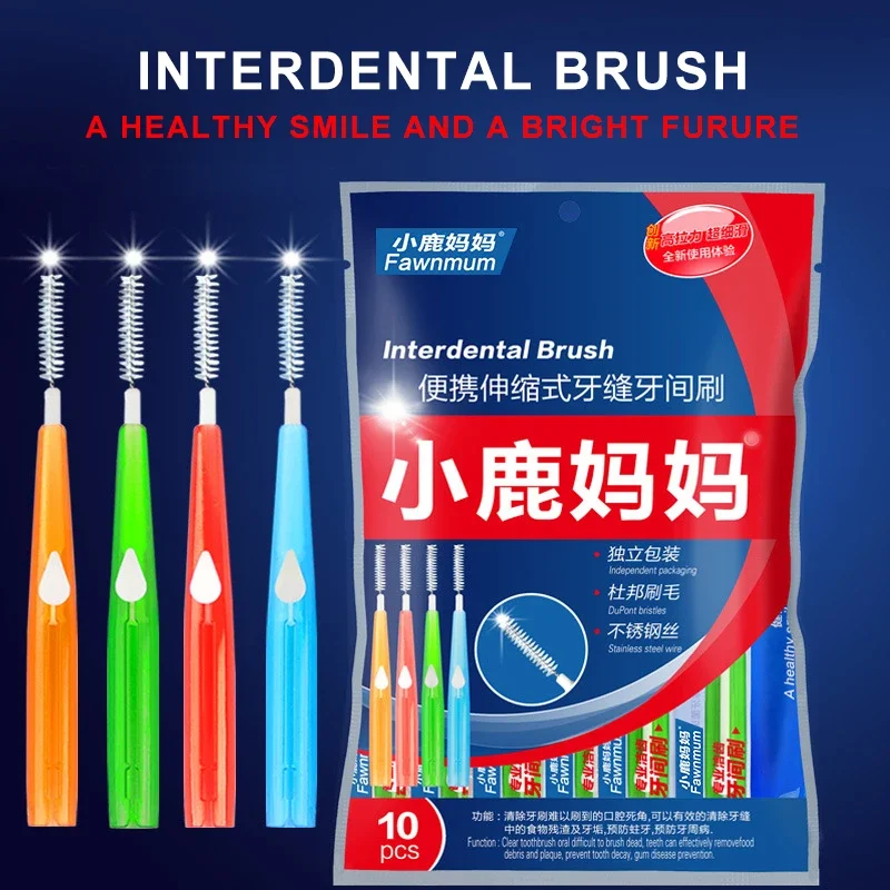 

10Pcs Dental Oral Hygiene Push-pull Interdental Brush Adults Tooth Cleaning Floss Brush Tooth Pick 5 Size Brush Head 0.6mm 1.2mm