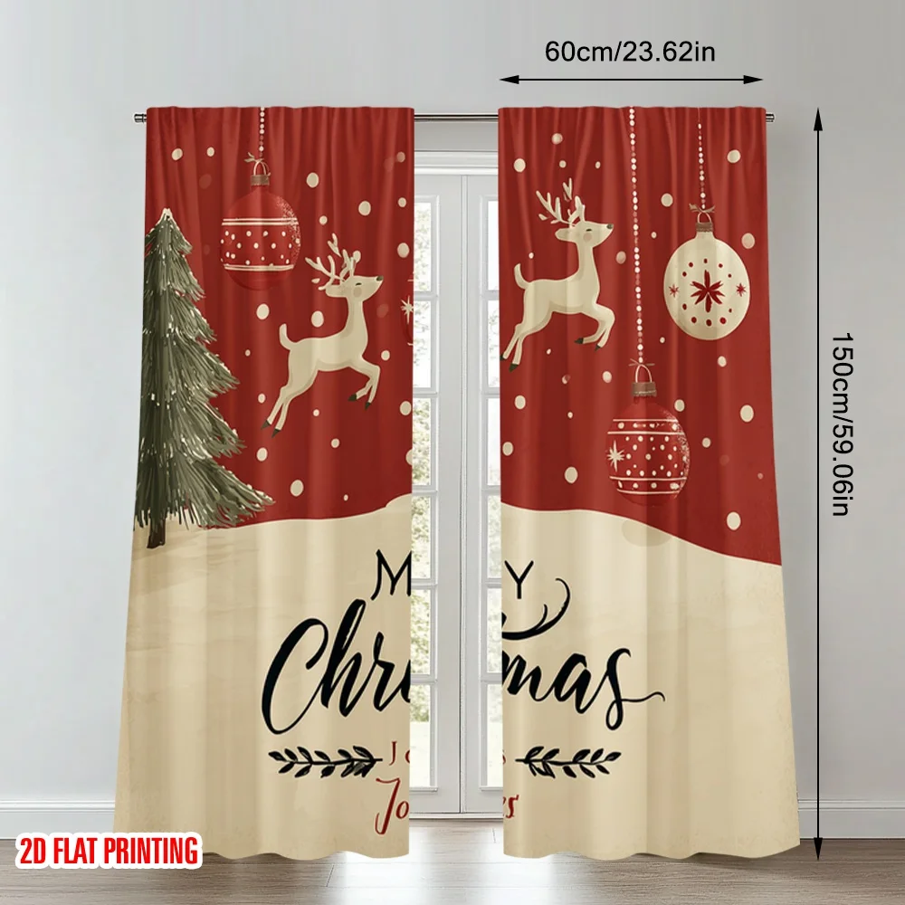 2 قطعة 2D الطباعة المسطحة عيد الميلاد الستائر الساخنة عيد الميلاد الرنة سنو غلوب شجرة الرقمية المطبوعة البوليستر الستائر الأسرة الطرف #2