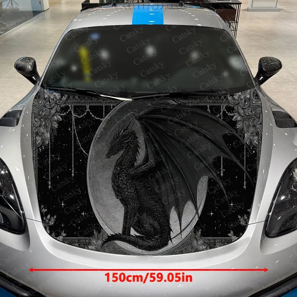 Star-Studded Moon Wheel Dragon Car Vinyl Wrap, PVC Waterproof Car Hood Sticker, Self-Adhesive Scratch-Resistant Stickers