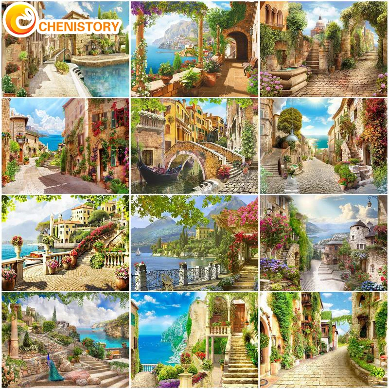 

CHENISTORY Painting By Numbers Landscape Paint By Number On Canvas DIY Crafts Coloring Number Painting Scenery Home Decor Gift