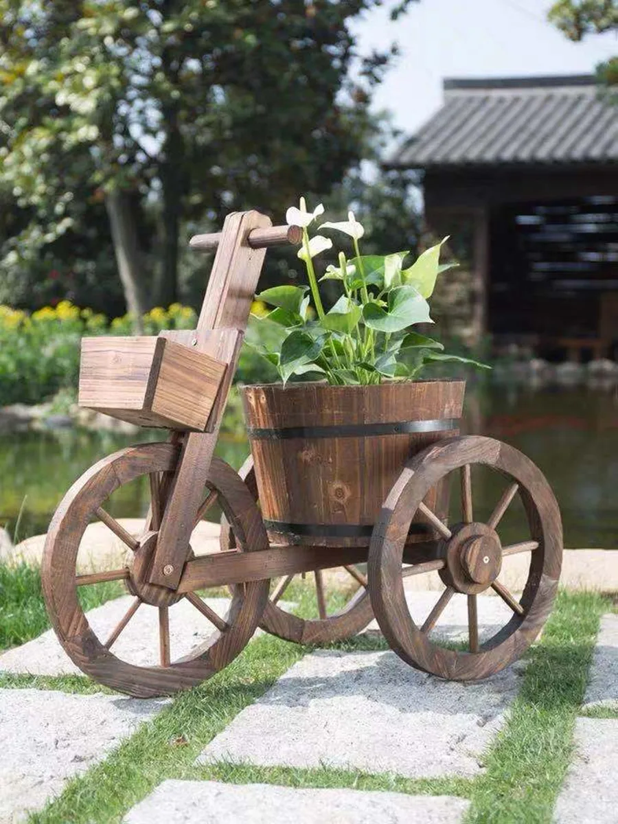 Flower box carbonized multi-layer wooden flower pot frame anti-corrosion wooden courtyard decoration float