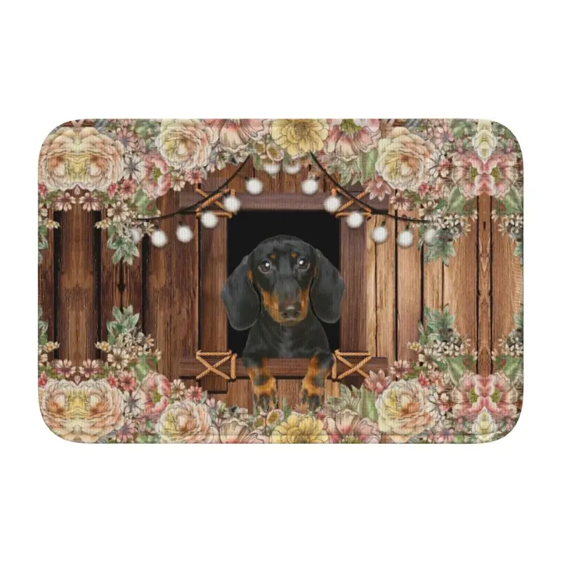 Custom Dachshund Dog And Floral Pattern Front Floor Door Entrance Welcome Mats Badger Sausage Wiener Doormat  Rug Footpad