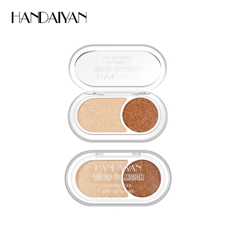 ミニアイシャドウデュオ 2色 防水 シマーパウダー コンパクト 旅行に便利 軽量 ポータブルメイク グリッターアイシャドウ