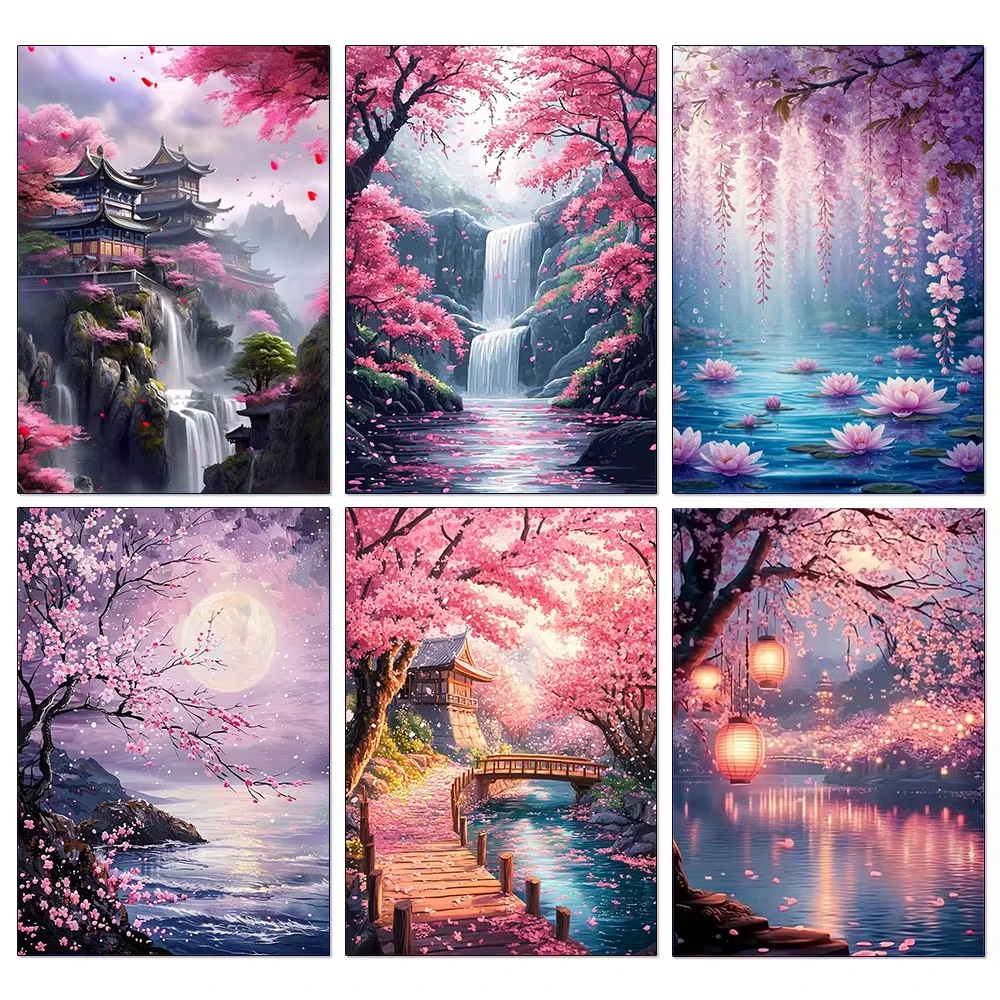 Diamant-Malerei Baum-Mond-Landschaft Vollquadratische/Runde Diamant-Mosaik-Stickerei DIY Kirschblüten-Handwerk Heim-Schlafzimmer-Kunstwerk