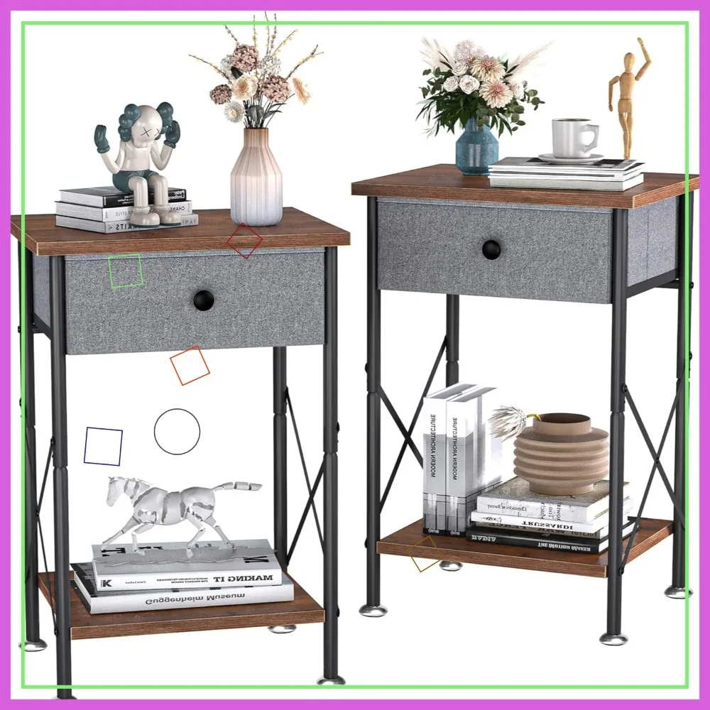 

Современная тумбочка X-Design из 2 шт. с выдвижным ящиком и открытой полкой для хранения в спальне и гостиной, коричневая