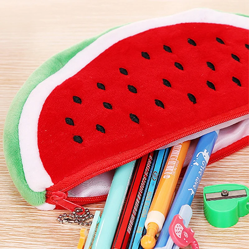 Federmäppchen für Schulbedarf, Schreibwaren, Wassermelone, niedliches Obst, Kawaii-Plüsch, großes Fassungsvermögen, Federmäppchen, Kosmetiketui für Kinder, Geschenk
