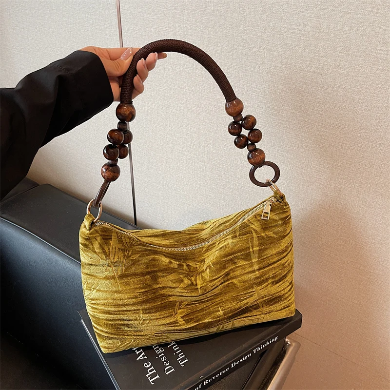 

Zipper Shoulder Bags Sewing Thread Bamboo Leaf Printing 2025 Hot Sale Bags for Women High Capacity Commute Women's Handbag