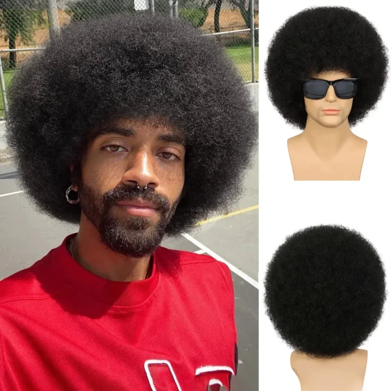 Fluffy Afro Men Wigs Short Kinky Curly Wig Synthetic Men Wig Men Women Anime Cosplay Halloween Wigs for Party