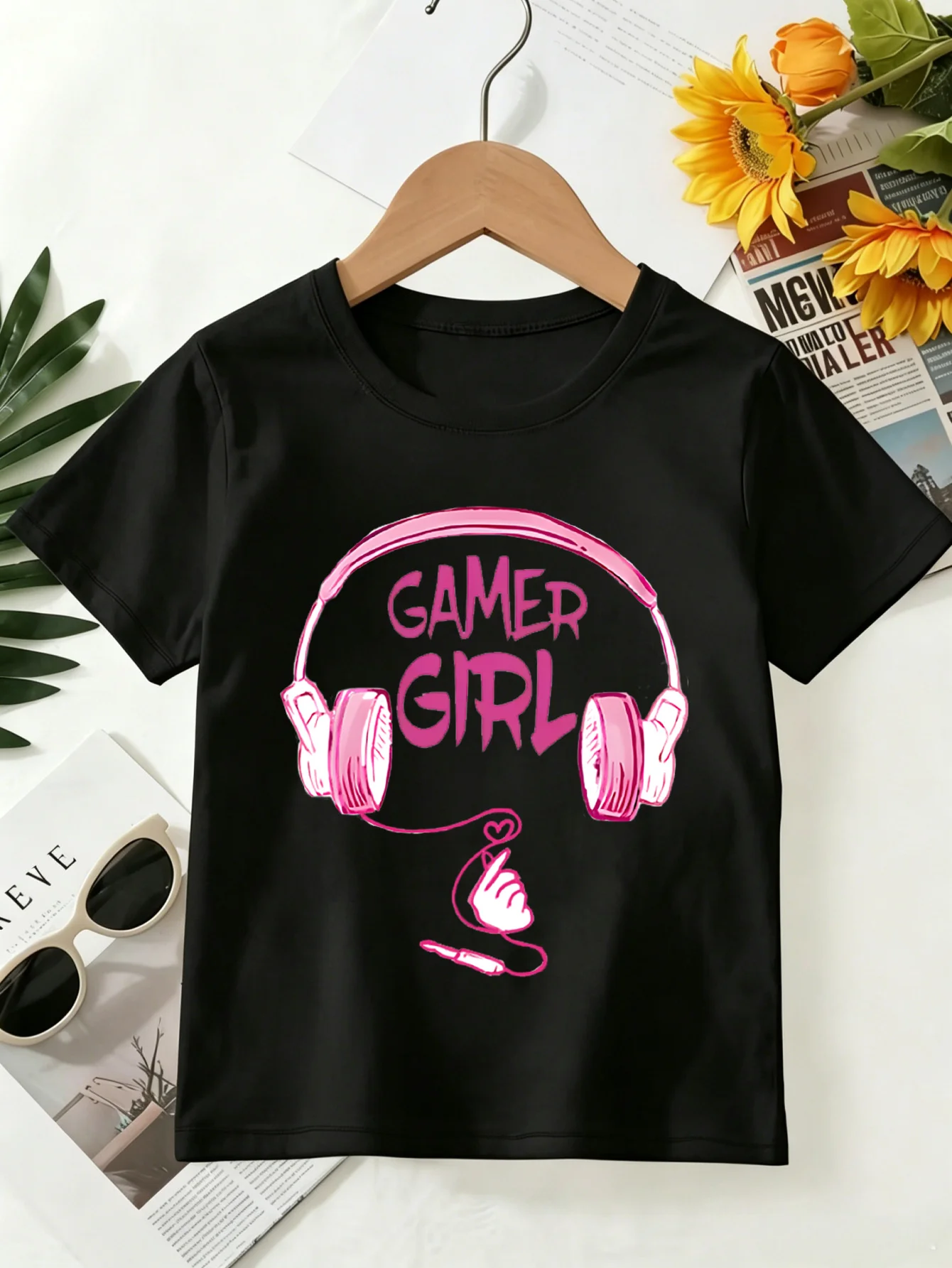 Gamer Girl Headset Kids Tee Gaming Graphic Print Boys Girls Family Matching Cotton Summer Short Sleeve Basic Children Tshirt