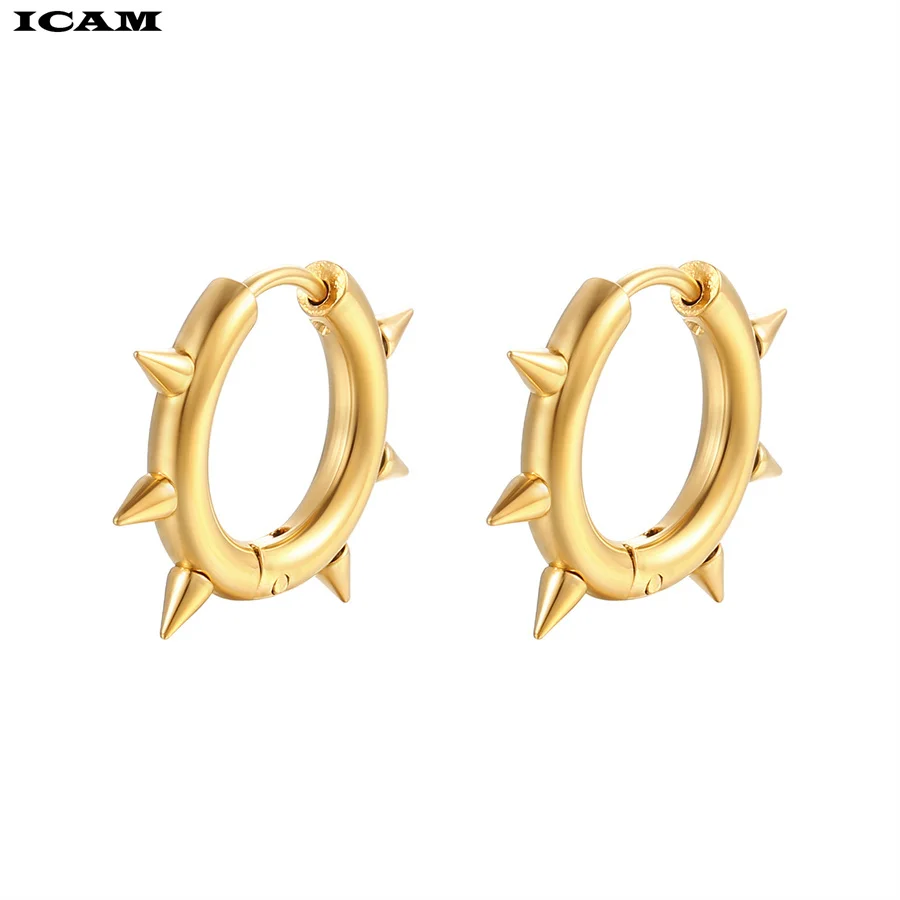 Punk Spike Rivet Hoop Earrings For Women Stainless Steel Huggie Earrings Ear Cuff Piercing Earring Gothic Jewelry Accessories