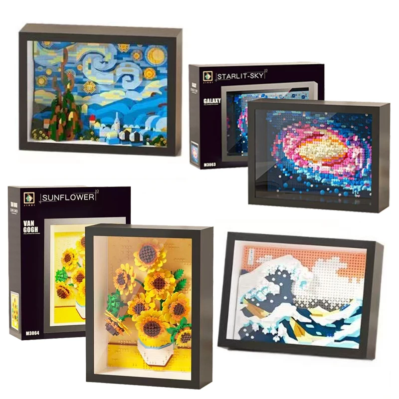 

WIth Box World-famous Art Painting sunflower Van Gogh The Starry Night Galaxy Kanagawa 3D Diamond Building Block Toy Kids Gift