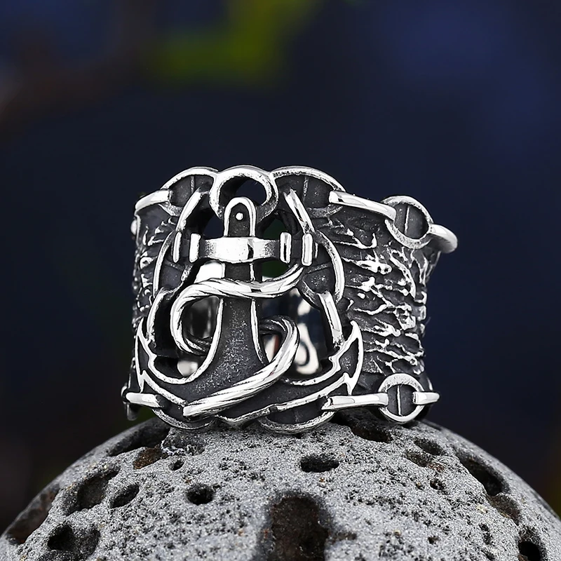 Freeshipping Stainless Steel Fashion Vintage Viking Anchor Totem Ring for Men Creative Casual Jewelry Gifts For Man Women