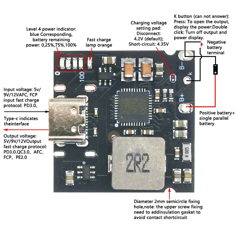 QC4.0 QC3.0 Type-C USB 5V 4A Boost Converter Step-Up Power Module Mobile Power Bank Accessories With Protection LED Indicator