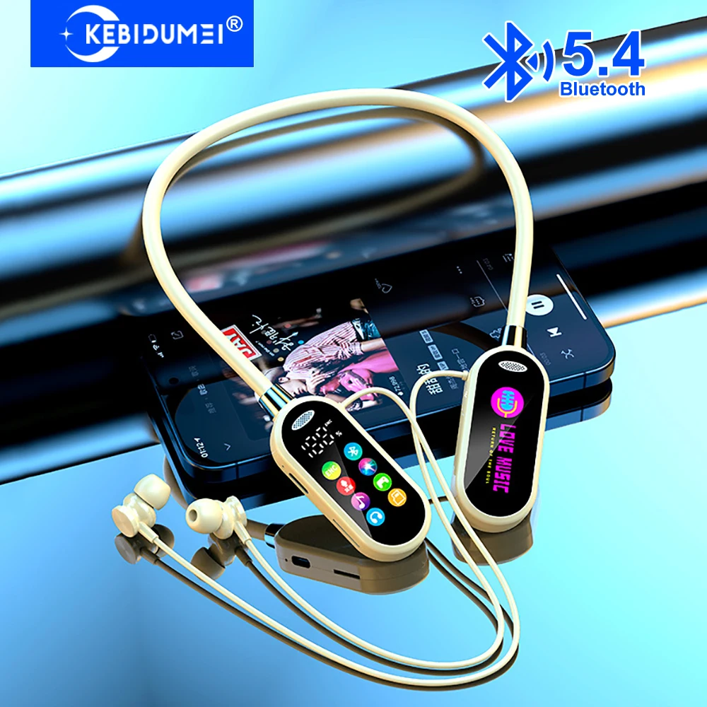 Auricolari Bluetooth 5.4 Schermo LED Cuffie con archetto da collo Cuffie wireless Auricolari con riduzione del rumore per monitor auricolare dal vivo KTV