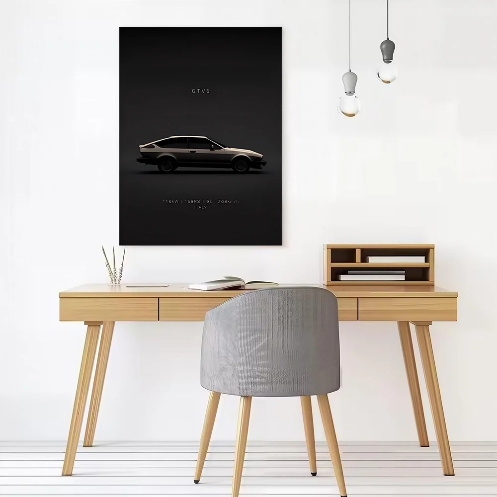 Romeo Car GTV6 Champagne Canvas Poster Customizable Printed Canvas Painting Wall Art for Fans Room Decorating Interior Wand Deko