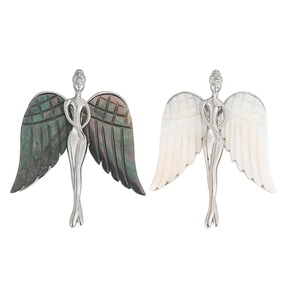 Natural Inlaid Abalone Shell Black Mother-of-pearl Brooch Metal Angel Wing Pin Fashion Accessory