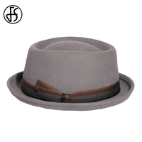 FS 2025 Roll Brim Pork Pie Hats Fashion Men Women Gray Jazz Hat Gentlemen Wool Fedoras Church Panama Cap Gorras Para Hombres