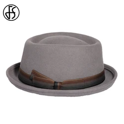 FS 2024 Roll Brim Pork Pie Hats Men Women Country Concet Jazz Hat Gentlemen Wool Fedoras Church Panama Cap Gorras Para Hombres