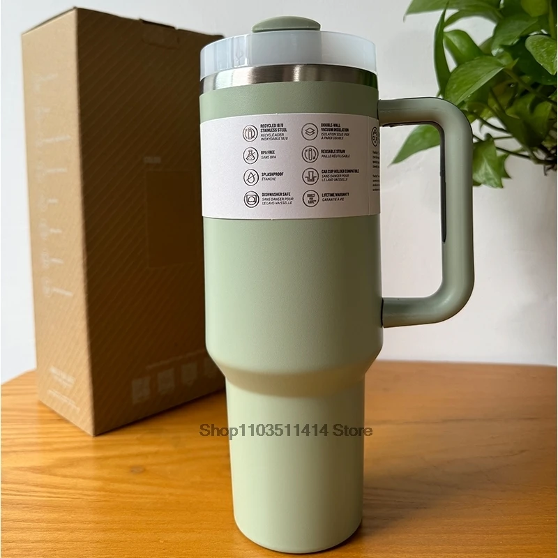 40 oz Tumbler with Handle Lid Straw Stainless Steel Vacuum Insulated Quengher H2.0 Thermos Cup Silicone Boot for Stanleys