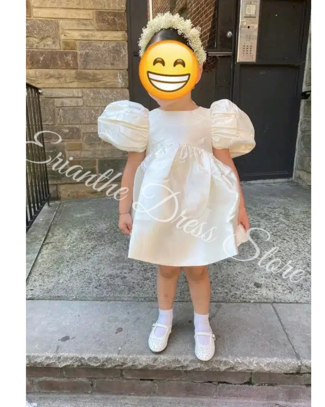 Ivory Flower Girl Dress For Wedding Satin Short Sleeve With Bow Kids Birthday Party First Communion Ball Gowns Customized