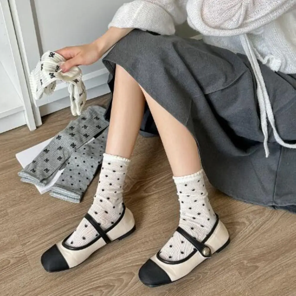 얇고 달콤한 스타킹, 통기성 나비매듭 양말, Y2K 용수철, 여름 코튼 양말, 신제품